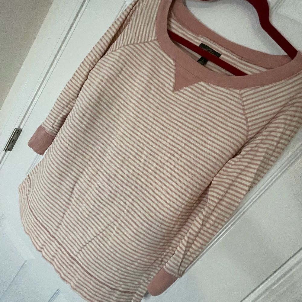 LRL Lauren Jeans co Ralph Lauren pink white striped cotton top Large